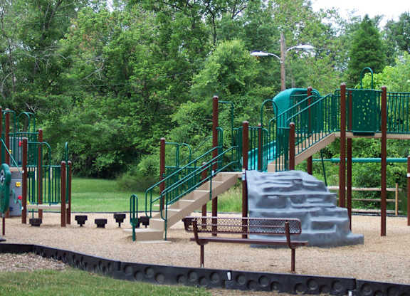 A playground with a green slide and a climbing frame at The Fields of Rockville, Rockville, 20850