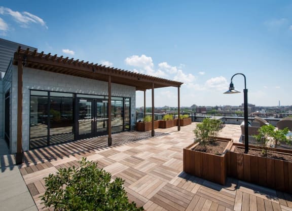 a roof terrace with a view of the city at Reed Row, Washington DC