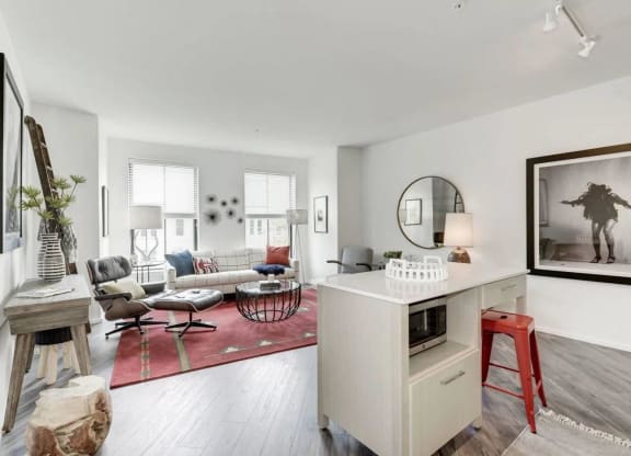 an open living room with a counter and a living room at Reed Row, Washington, Washington DC