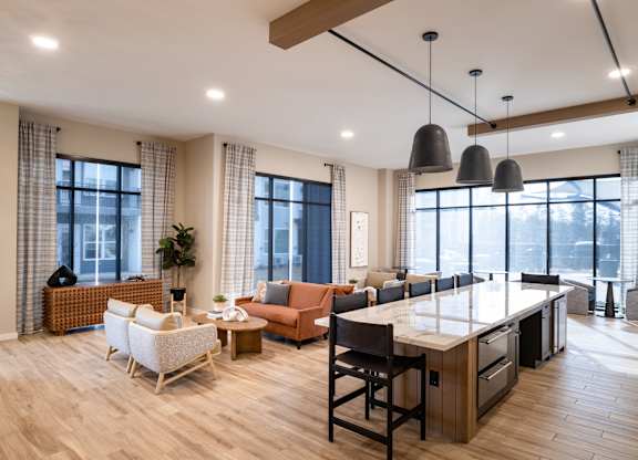 A modern kitchen with a dining at The William, Chantilly Virginia