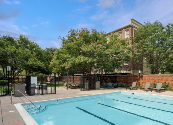 our apartments have a swimming pool and a patio with chairs