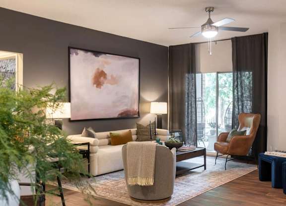 Living Room With Ceiling Fan at Crestline Cary, Cary