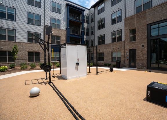Outdoor fitness strength and conditioning center at Preston Ridge Apartments Cary, NC