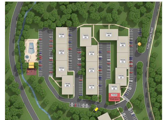 A map of a park with a legend indicating a pool, playground, and tennis courts at Shenandoah Station Apartments, Triangle, VA, 22172