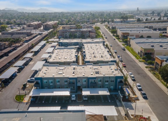a view of the warehouse from the top of the building at Loma Villas Apartments, San Bernardino, 92408