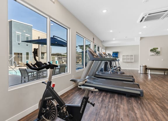 the gym at the enclave at woodbridge apartments in sugar land, tx at Loma Villas Apartments, San Bernardino California