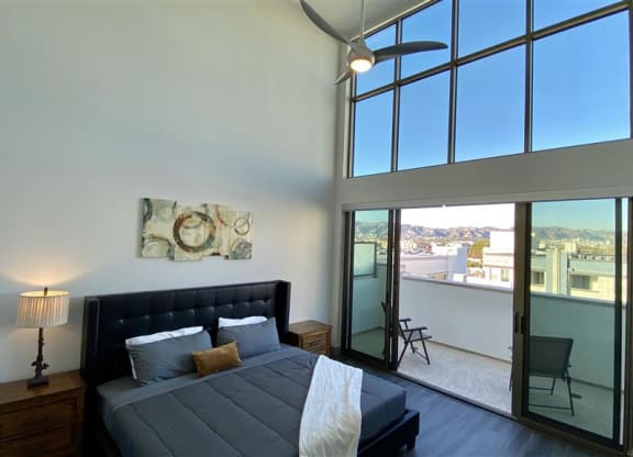 Bedroom With Private Balcony at The Mansfield at Miracle Mile, Los Angeles, California