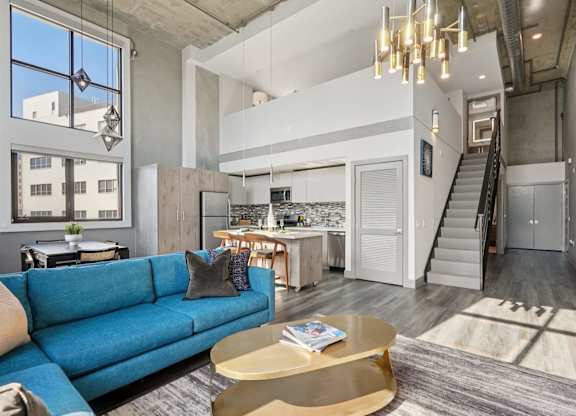 Living Room With Kitchen at The Mansfield at Miracle Mile, Los Angeles, CA