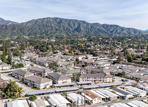 View of a mountainous landscape with a town at Whispering Fountains Monrovia, Monrovia, 91016