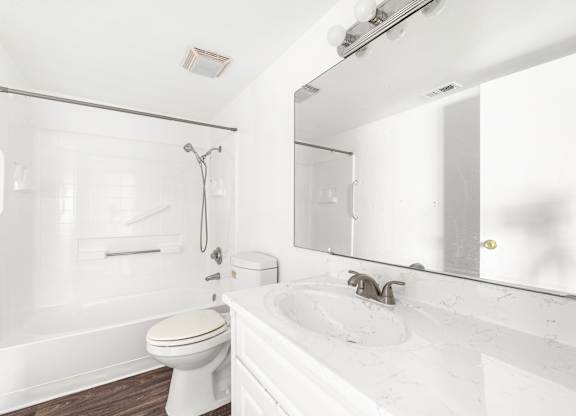 Bright Bathroom with a shower and tub at Whispering Fountains Riverside, Riverside, CA, California , 92503