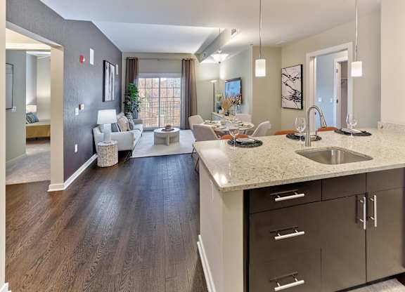 Spacious, open layout kitchen and living area at Vermella Lyndhurst apartments, Lyndhurst