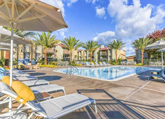 Swimming pool area at Santee Villas, Santee, CA