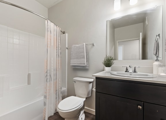 a bathroom with a toilet sink and shower