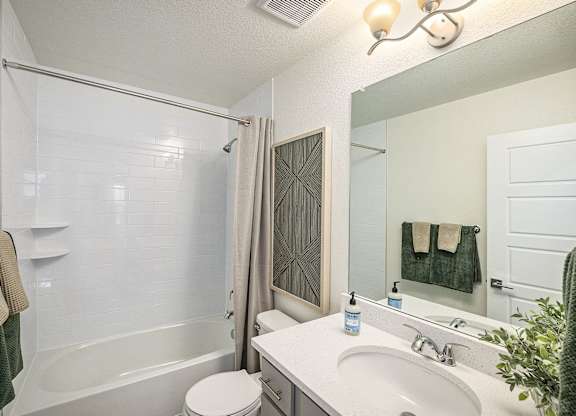 a bathroom with a shower and a sink and a mirror