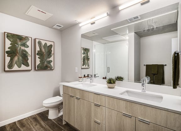 the preserve at ballantyne commons apartment bathroom with sink toilet and mirror