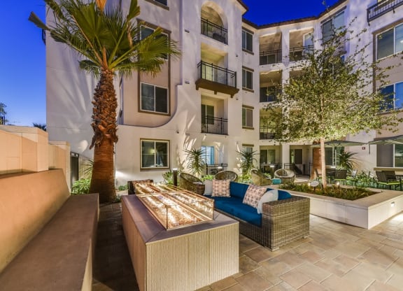 Outdoor Lounge with FIrepit at Sola at Pacific Highlands Ranch Apartments, San Diego, California