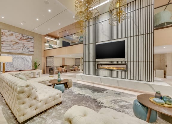 Clubhouse with large TV at Sola at Pacific Highlands Ranch Apartments, San Diego, 92130