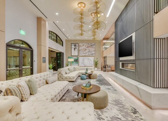 Clubhouse with large TV at Sola at Pacific Highlands Ranch Apartments, San Diego, CA