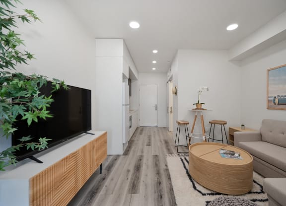 a living room with a couch and a tv