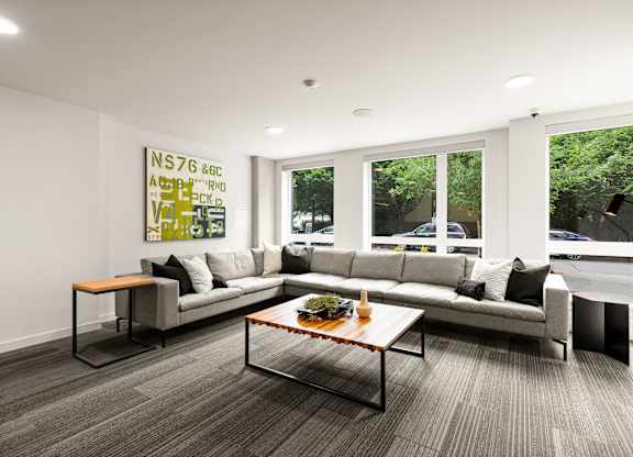 Modern Living Room with Windows at Axle, Seattle