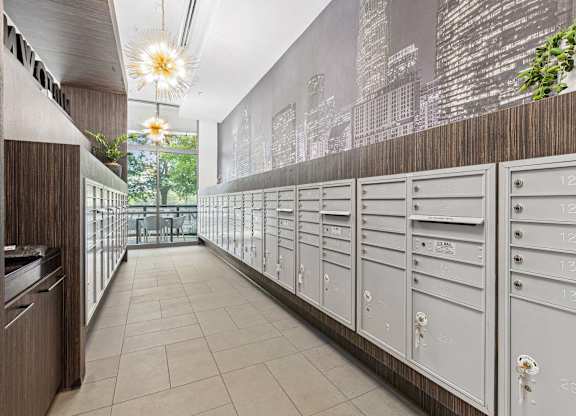 a lockers area in the kitchen at the preserve at great pond apartments in windsor locks