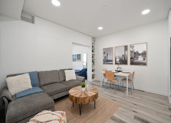 a living room with a couch and a coffee table