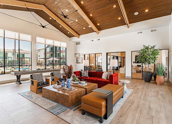 Clubhouse with large windows and high ceilings