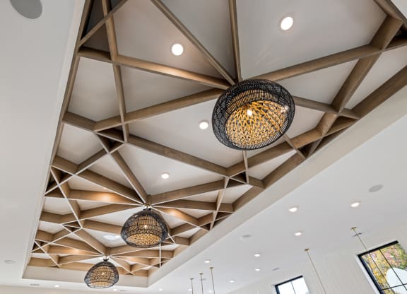 Designed wooden ceiling with lighting