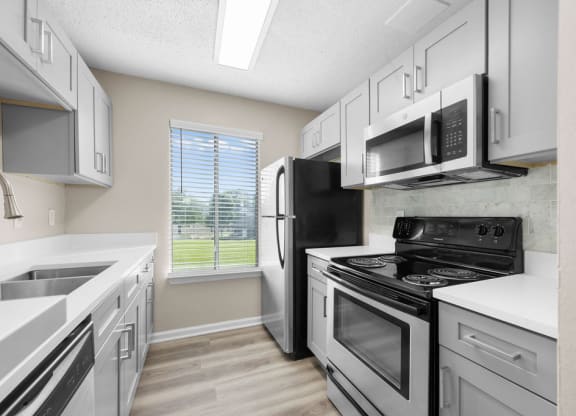 Kitchen with cabinets at The Madison at Adams Farm, Greensboro, North Carolina