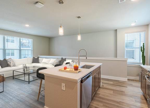 Modern Kitchen with island and chairs at The Allaso Peak, Colorado