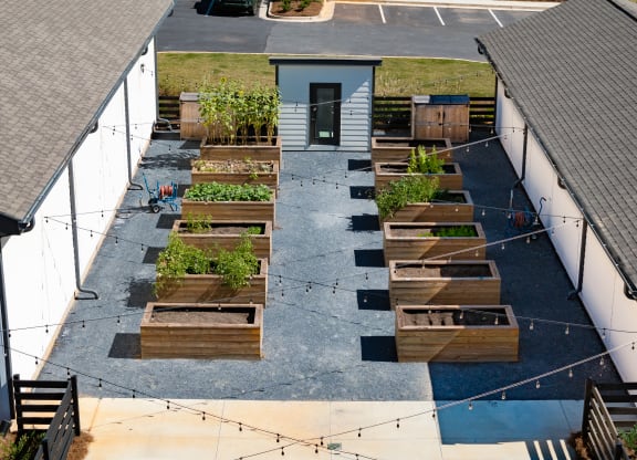 a view of the rooftop garden from the roof of a house