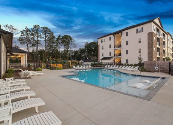 our apartments have a resort style pool with lounge chairs
