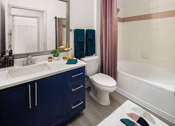 a bathroom with a sink toilet and tub and a shower