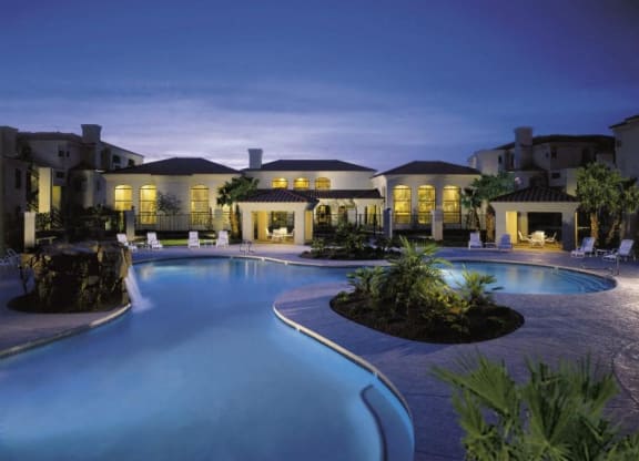 night shot of community pool