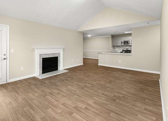 Empty living room with fire place