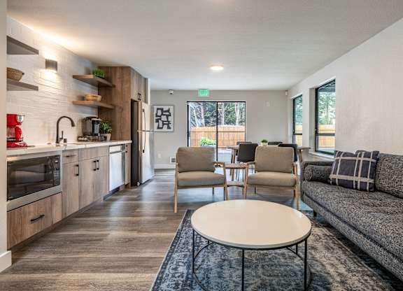 a living room with a couch and a coffee table