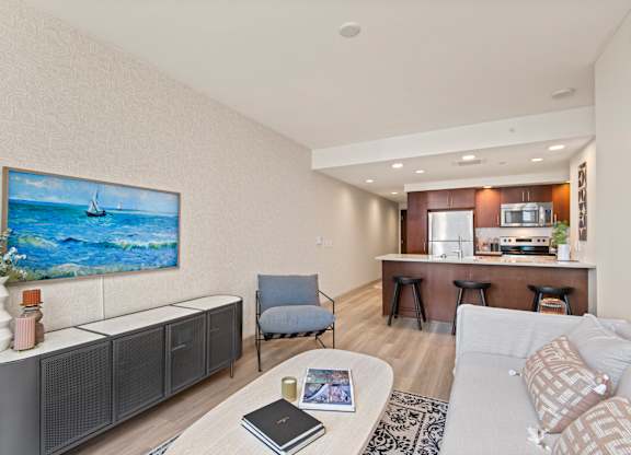 a living room with a couch and a chair