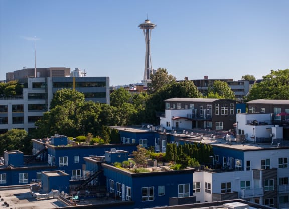 a view of the seattle skyline with the space needle in the background  at Dexter Lake Union, Seattle, Washington