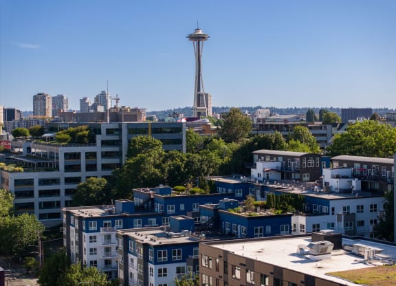 a view of the seattle skyline with the space needle in the background  at Dexter Lake Union, Seattle, WA, 98109