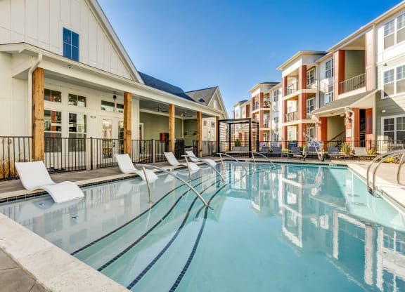 the preserve at ballantyne commons pool and apartment buildings