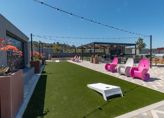 outdoor lounge area at Gravity, San Diego California