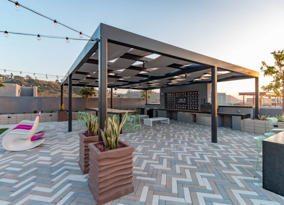 Outdoor lounge area at Gravity, San Diego, 92120