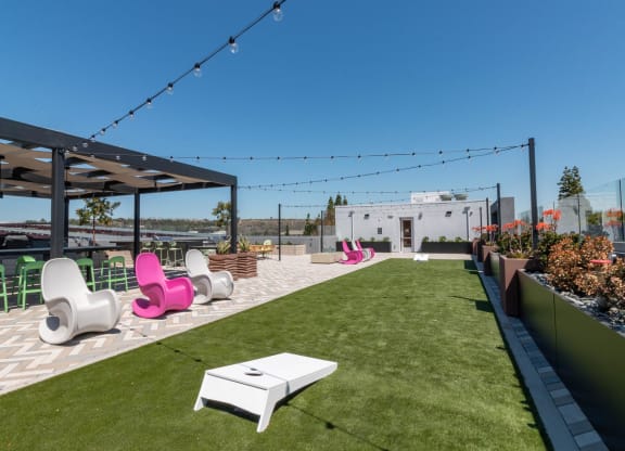 Outdoor lounge area at Gravity, San Diego