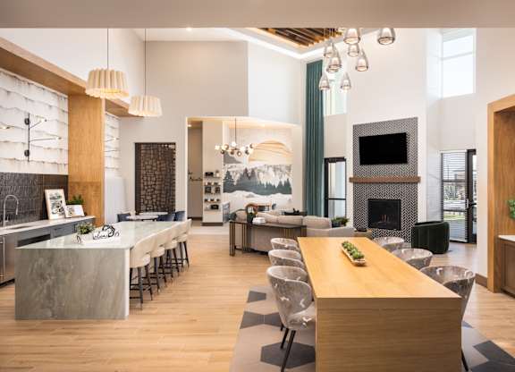 Living room with dining room and a kitchen at The Allaso Peak, Colorado