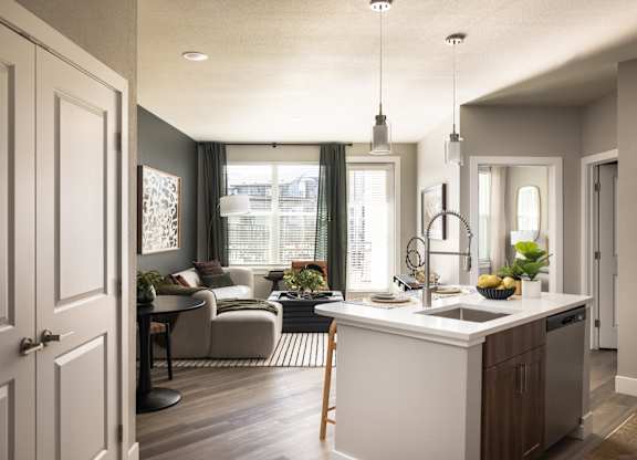 Kitchen and Living room at The Allaso Peak, Colorado Springs, CO