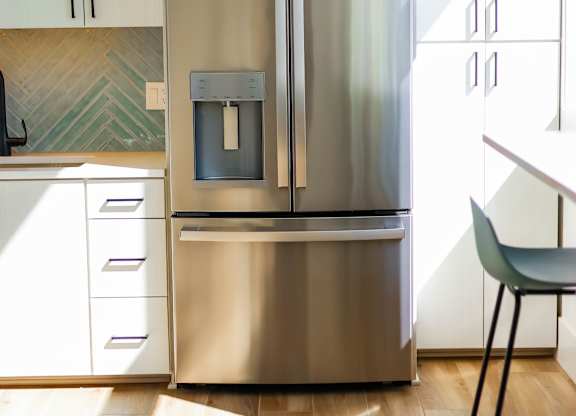 Stainless steel refrigerator at The Madison at Adams Farm, Greensboro, NC, 27407
