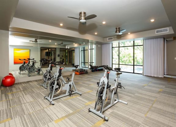 the gym in the condo has a lot of bikes and treadmills