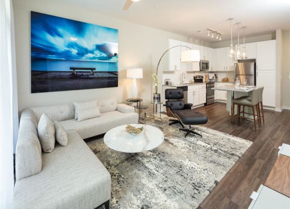 a living room with a couch and a table