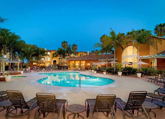Pool View In Dusk at Missions at Sunbow Apartments, Chula Vista, California