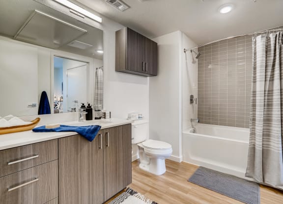 a bathroom with a shower and a toilet and a sink